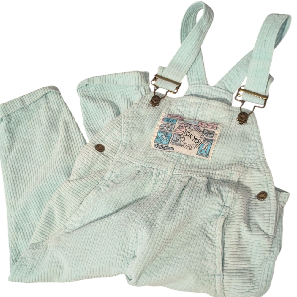 Vintage Hush Puppies pastel blue corduroy overalls‎ size 4T patches